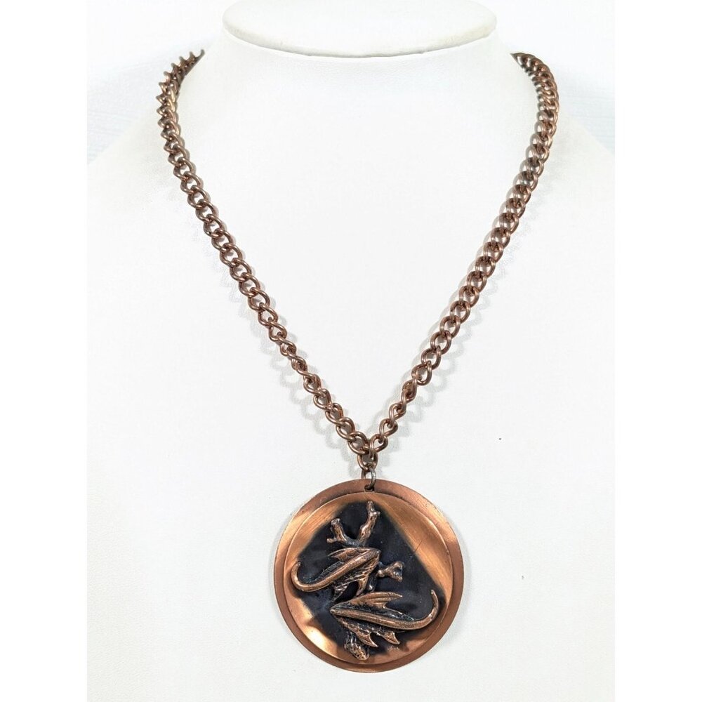 Vintage Copper Modernist Pendant Necklace Two Fish Pisces Mid 18 in